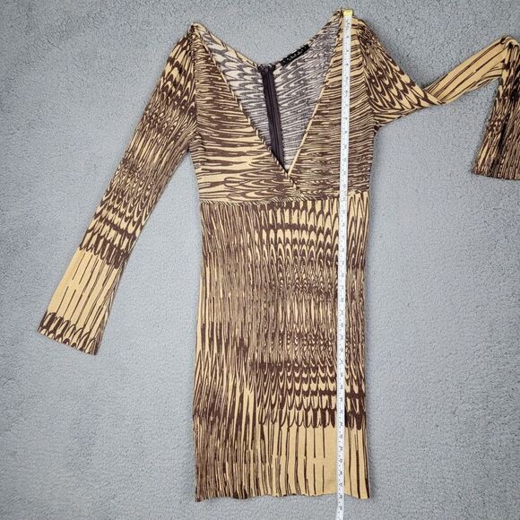Laundry By ShelIi Segal Knit Dress Small Brown Chocolate Swirls Deep V-Neck Zip - Picture 11 of 14